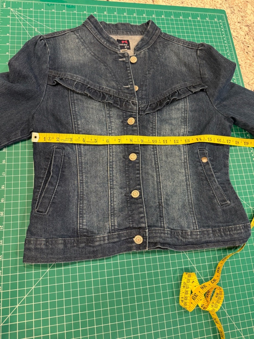 Tommy Girl Denim Jacket Ruffle Trim Fitted Blue Jean Jacket M - Picture 8 of 9